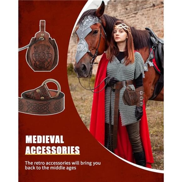 2 Pcs Medieval Viking Belt Leather Pouch Bag Embossed Renaissance Costume - Picture 3 of 7